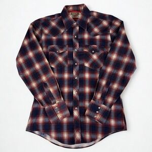 Vintage Youngbloods Western Pearl Snap Shirt Mens M Red Blue Flannel Long Sleeve